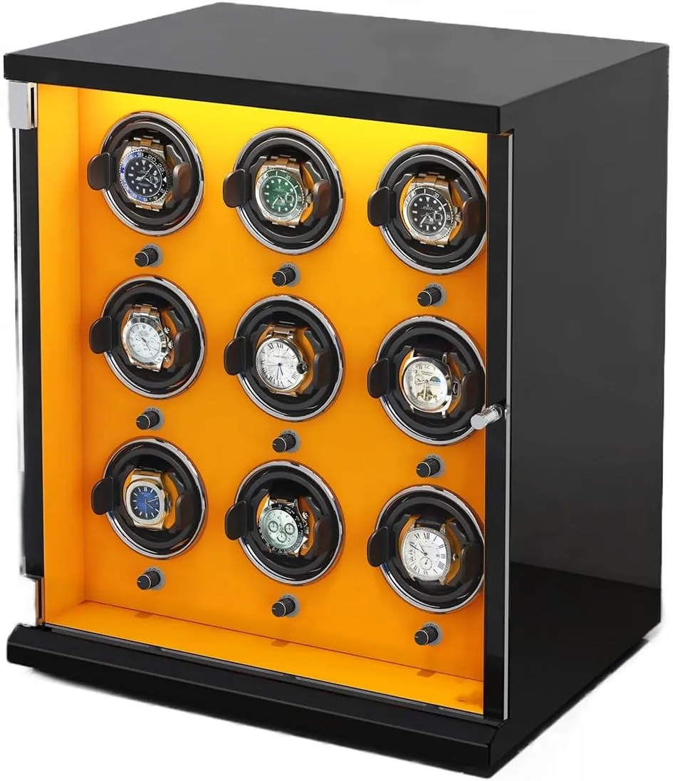 fatal blossom pose oversee Watches with Ultra-Quiet Motors Wood Shell Piano Finish Flexible Watch Pillow Built-in LED Illumination Watch Winder for 9 Automatic 