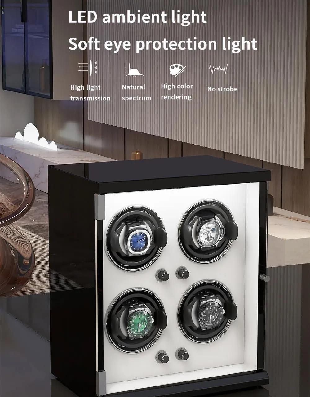 fatal blossom pose oversee Watches with Ultra-Quiet Motors Wood Shell Piano Finish Flexible Watch Pillow Built-in LED Illumination Watch Winder for 9 Automatic 