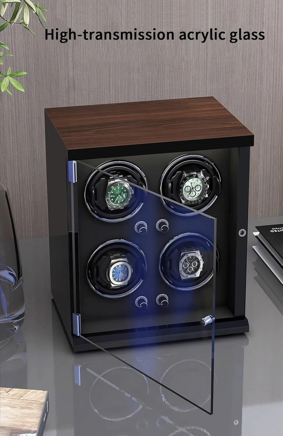 fatal blossom pose oversee Watches with Ultra-Quiet Motors Wood Shell Piano Finish Flexible Watch Pillow Built-in LED Illumination Watch Winder for 9 Automatic 