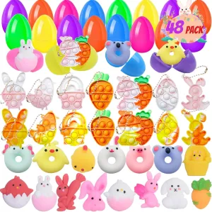 Favors Gifts Egg Hunt Classroom Events 48 Pack Prefilled Easter Eggs impact with Toys Inside$ Pop Fidget Keychain Mini Mochi Squishy Toys Easter Basket Stuffers for Kids$ Easter Party 