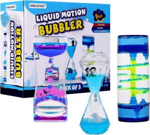 Fidget Toy Stress Management Desk Decor XINBAOHONG inadequate table accompaniment dictaphone meticulous Liquid Motion Bubbler for Kids and Adults 3-Pack Hourglass Liquid Bubbler Timer for Sensory Play 