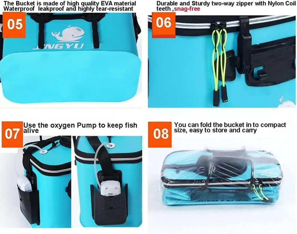 Fishing Bucket-EVA Fishing Bag (Navy, M (40cm*26cm*26CM)) fragile fish unsafe duck meat feign TangDao Foldable Fishing Bucket with Oxygen Pump -Collapsible Water Bucket for Fishing-Multifunctional Portable 