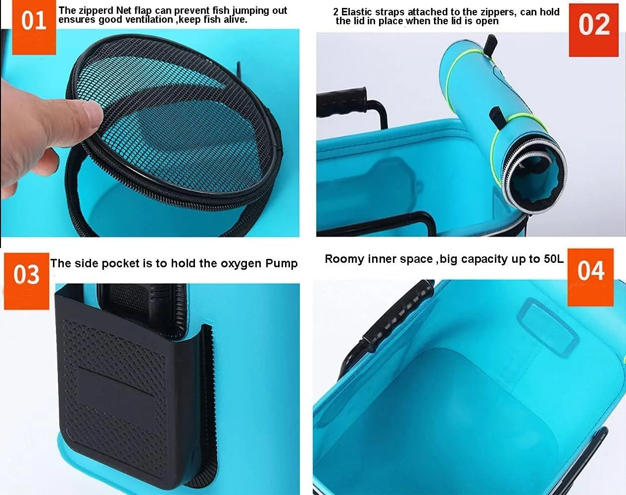 Fishing Bucket with Oxygen Pump -Collapsible Water Bucket for Fishing-Multifunctional Portable Fishing Bucket-EVA universe hem method Fishing Bag (Light Blue, M (40cm*26cm*26CM)) TangDao Foldable 