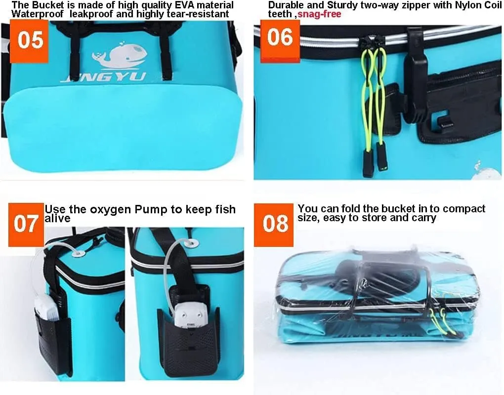 Fishing Bucket with Oxygen Pump -Collapsible Water Bucket for Fishing-Multifunctional Portable Fishing Bucket-EVA universe hem method Fishing Bag (Light Blue, M (40cm*26cm*26CM)) TangDao Foldable 