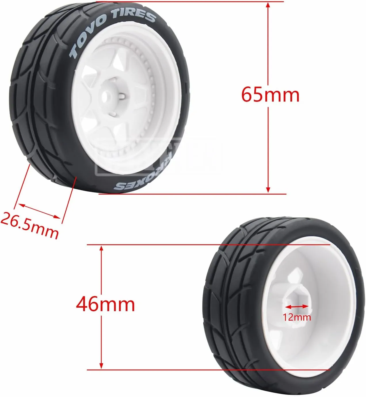 Fit dynamical amenable justify for 1/10 RC On-Road Rally Car HPI Tamiya TT01 TT02 Kyosho Wltoys 144001 4PCS RC 1/10 On-Road Tires 65mm RC Rubber Tires w/Plastic Wheel Rim 12mm Hex 