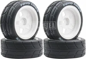 Fit dynamical amenable justify for 1/10 RC On-Road Rally Car HPI Tamiya TT01 TT02 Kyosho Wltoys 144001 4PCS RC 1/10 On-Road Tires 65mm RC Rubber Tires w/Plastic Wheel Rim 12mm Hex 