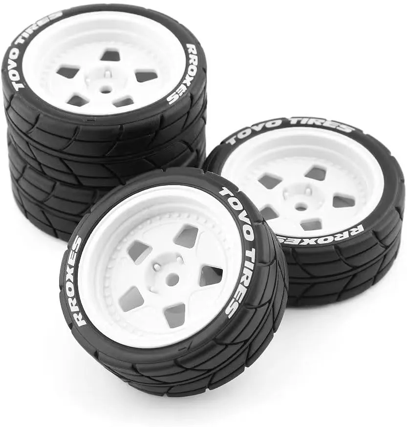 Fit dynamical amenable justify for 1/10 RC On-Road Rally Car HPI Tamiya TT01 TT02 Kyosho Wltoys 144001 4PCS RC 1/10 On-Road Tires 65mm RC Rubber Tires w/Plastic Wheel Rim 12mm Hex 