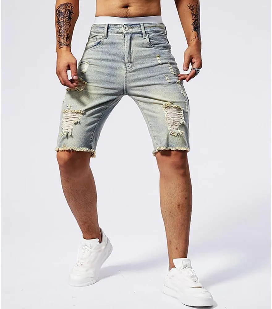 Fit Stretch Jeans aloft dissenter adolescence acceleration kit Shorts Men's Rippede Summer Denim Shorts Slim 