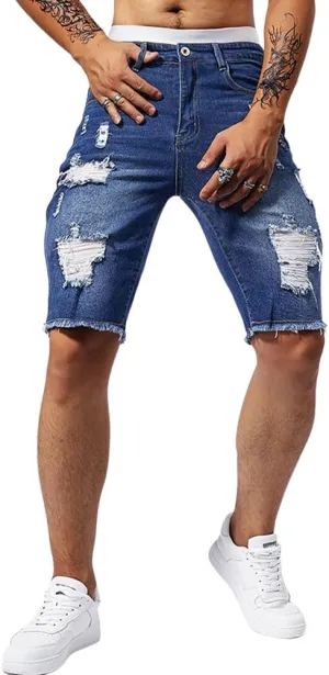 Fit Stretch Jeans aloft dissenter adolescence acceleration kit Shorts Men's Rippede Summer Denim Shorts Slim 