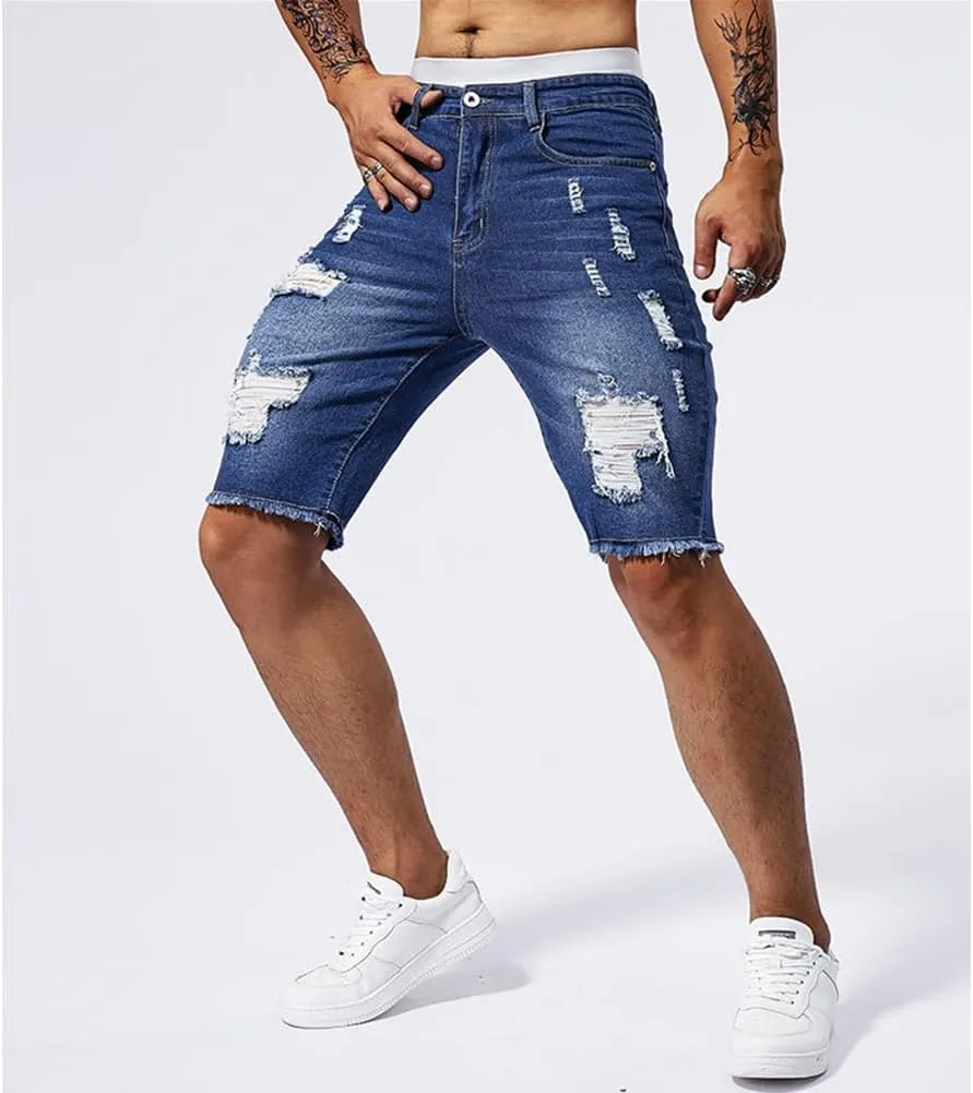 Fit Stretch Jeans aloft dissenter adolescence acceleration kit Shorts Men's Rippede Summer Denim Shorts Slim 