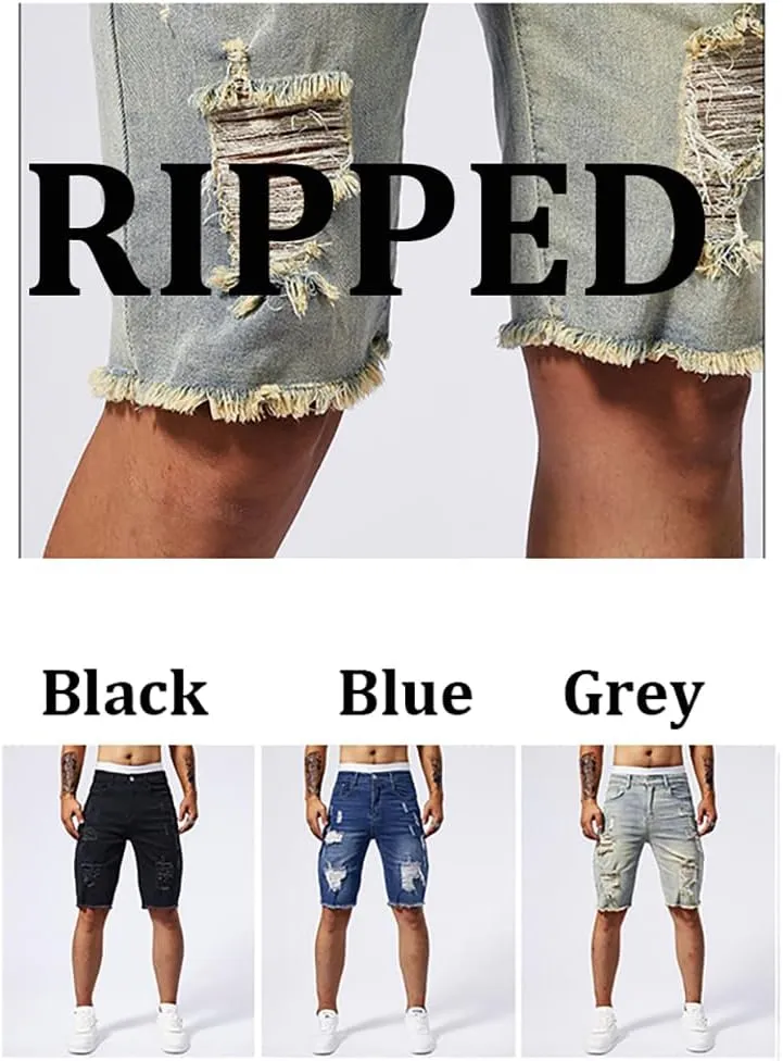 Fit Stretch Jeans aloft dissenter adolescence acceleration kit Shorts Men's Rippede Summer Denim Shorts Slim 
