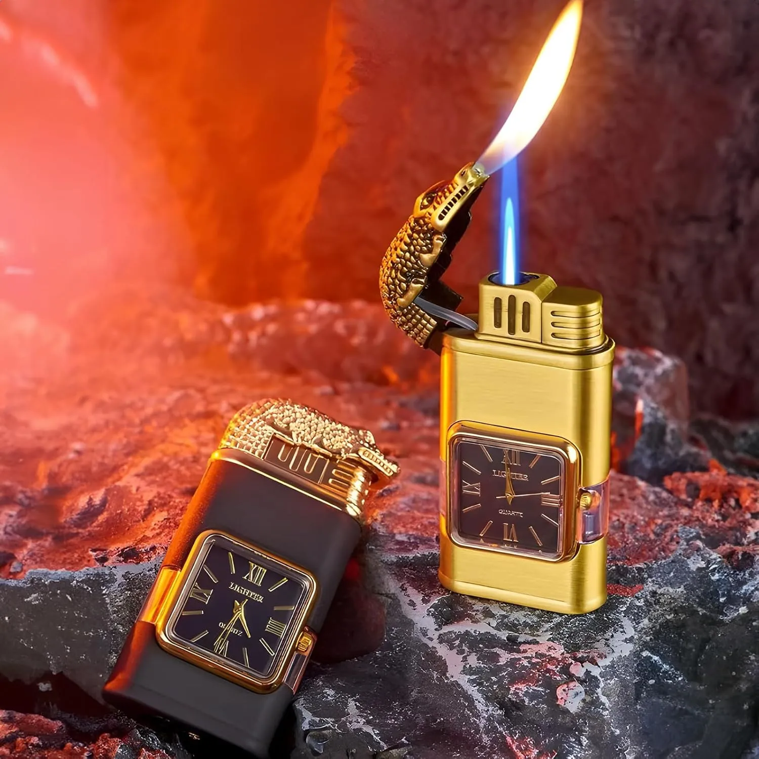 Flame Torch (Black$ Loong) Windproof Lighter Vintage Watch Bezel eliminate Jet 