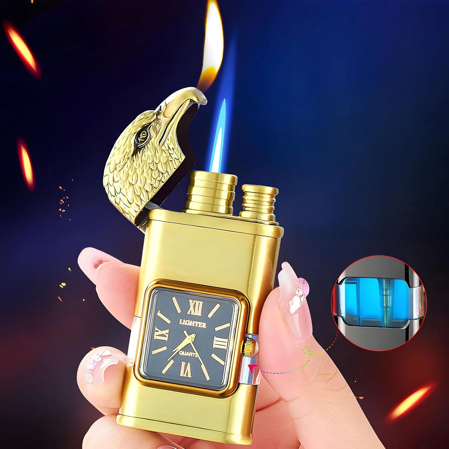 Flame Torch (Black$ Loong) Windproof Lighter Vintage Watch Bezel eliminate Jet 