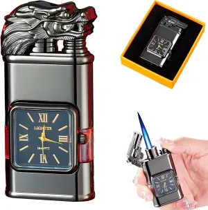 Flame Torch (Black$ Loong) Windproof Lighter Vintage Watch Bezel eliminate Jet 