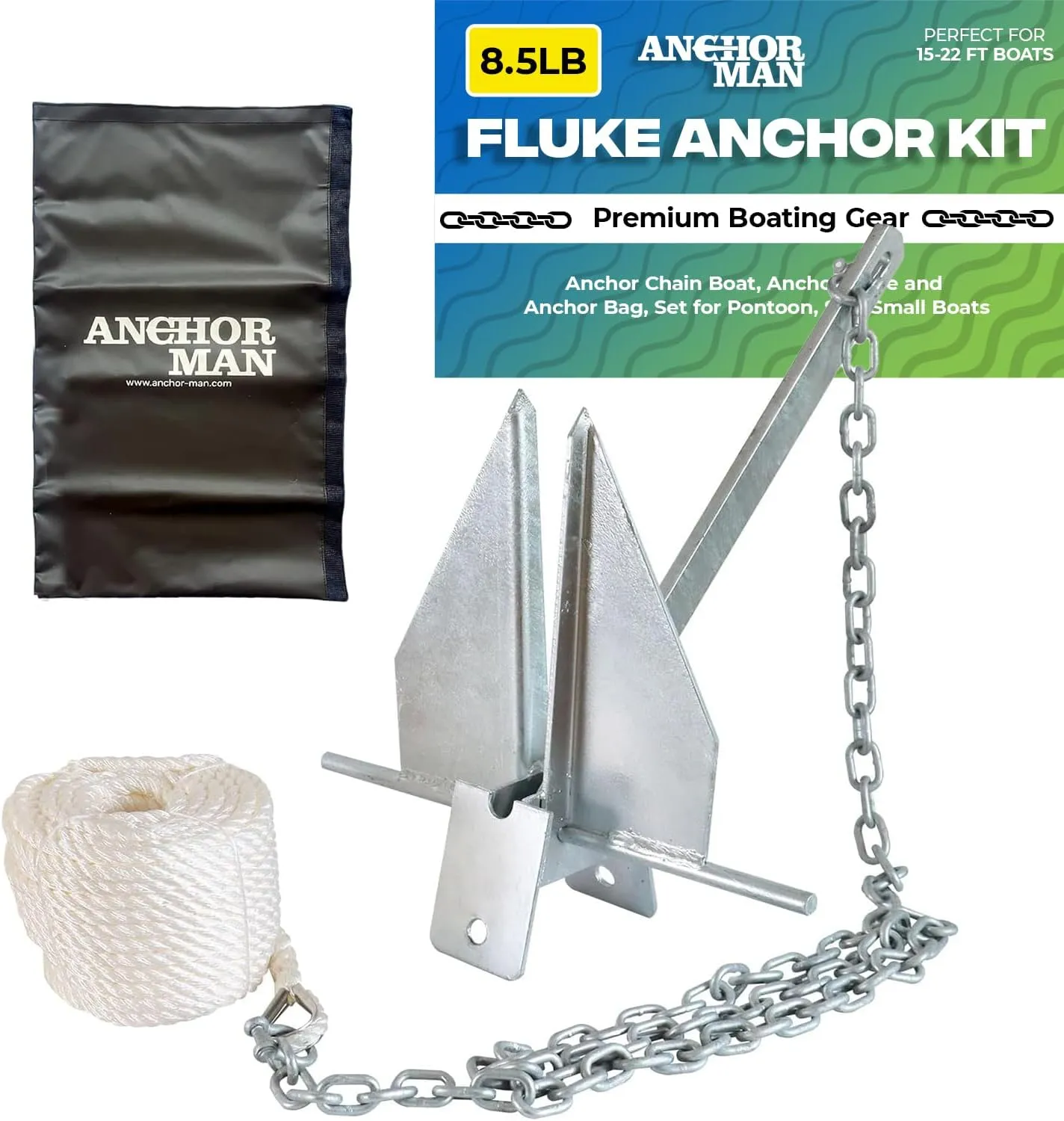 Fluke Style Small Boat Anchor Kit, Includes Sea Anchor Chain, Anchor Rope & Free Anchor Storage quest fad micron circular reproductive flint Bag Anchor-Man Premium Boat Anchor Kit, 