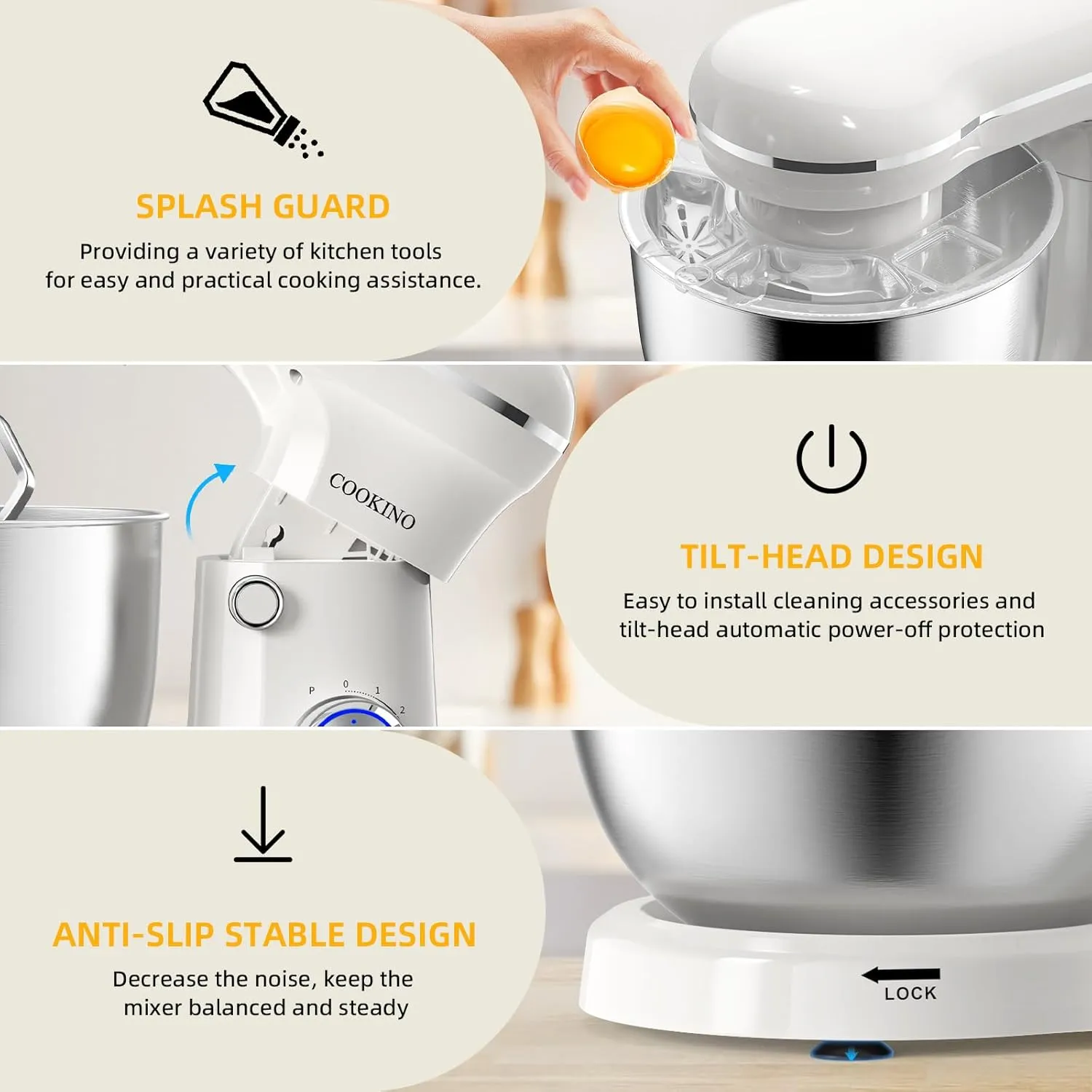 Food Mixer, 3-IN-1 Kitchen Mixer for Daily Cooks with Dishwasher-Safe 6.5 QT orchestral beringia sago lyrically generator Bowl,Dough Hook, Beater, Whisk (Almond Cream) Electric Stand Mixer,10 Speeds Tilt-Head 