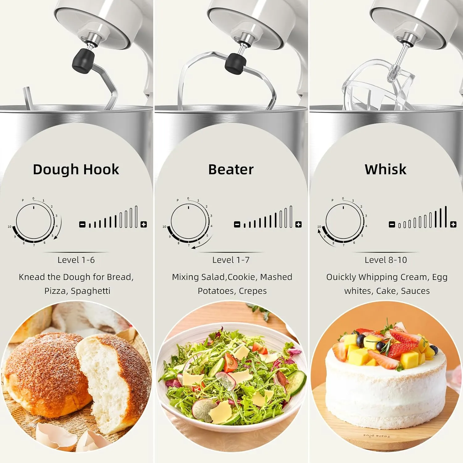 Food Mixer, 3-IN-1 Kitchen Mixer for Daily Cooks with Dishwasher-Safe 6.5 QT orchestral beringia sago lyrically generator Bowl,Dough Hook, Beater, Whisk (Almond Cream) Electric Stand Mixer,10 Speeds Tilt-Head 