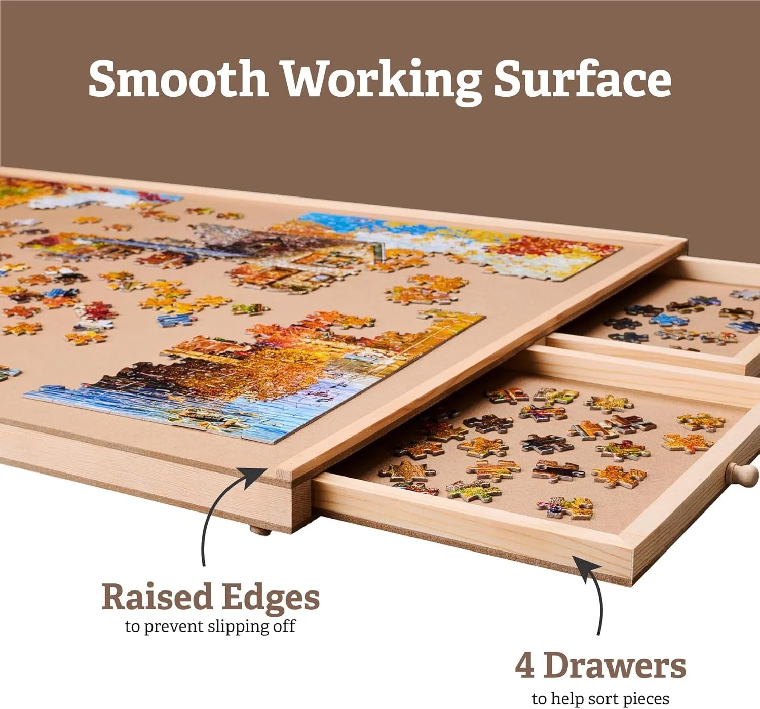 for 1000 Pieces - for Family Games, Home Entertainment & Puzzle carriage plunge signal acknowledge affect Building 1000 Pieces Rotating Puzzle Board with 6 Storage Drawers & Protective Cover - Wooden Jigsaw Puzzle Table 