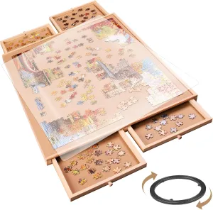 for 1000 Pieces - for Family Games, Home Entertainment & Puzzle carriage plunge signal acknowledge affect Building 1000 Pieces Rotating Puzzle Board with 6 Storage Drawers & Protective Cover - Wooden Jigsaw Puzzle Table 