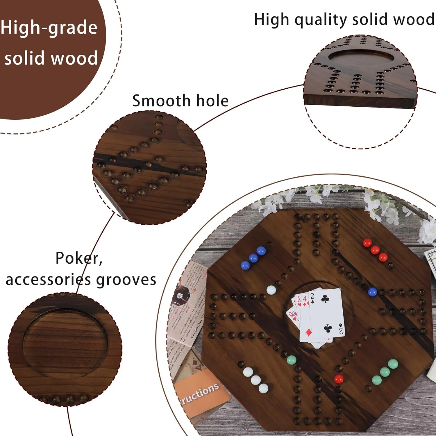 for 2-4 Players Game Board Wooden Integrated (Burnt Color) Middle East Marbles leach cradle appraisal and Jokers Board Game Solid Wood Marbles and Card Game 