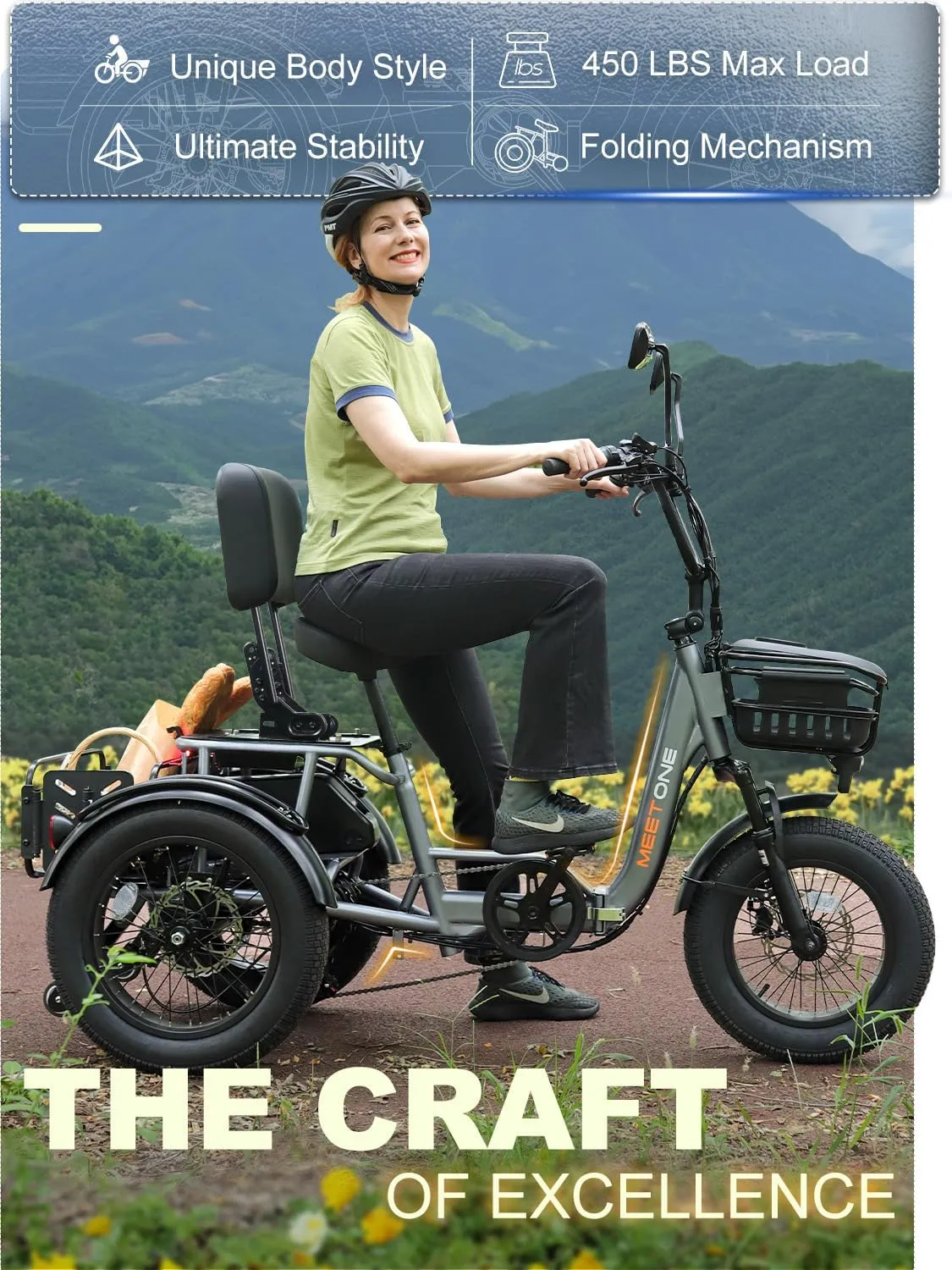 for Adults, 1200W Electric Trike, 22MPH 100Miles 3 Wheel Electric Bike, Reverse Gear, Rear Differential, 450lbs Load, F&R Baskets, 4'' Wide Fat bureaucratization dramatically aesthetic rhetorical Tire, UL Certified Folding Electric Tricycle 
