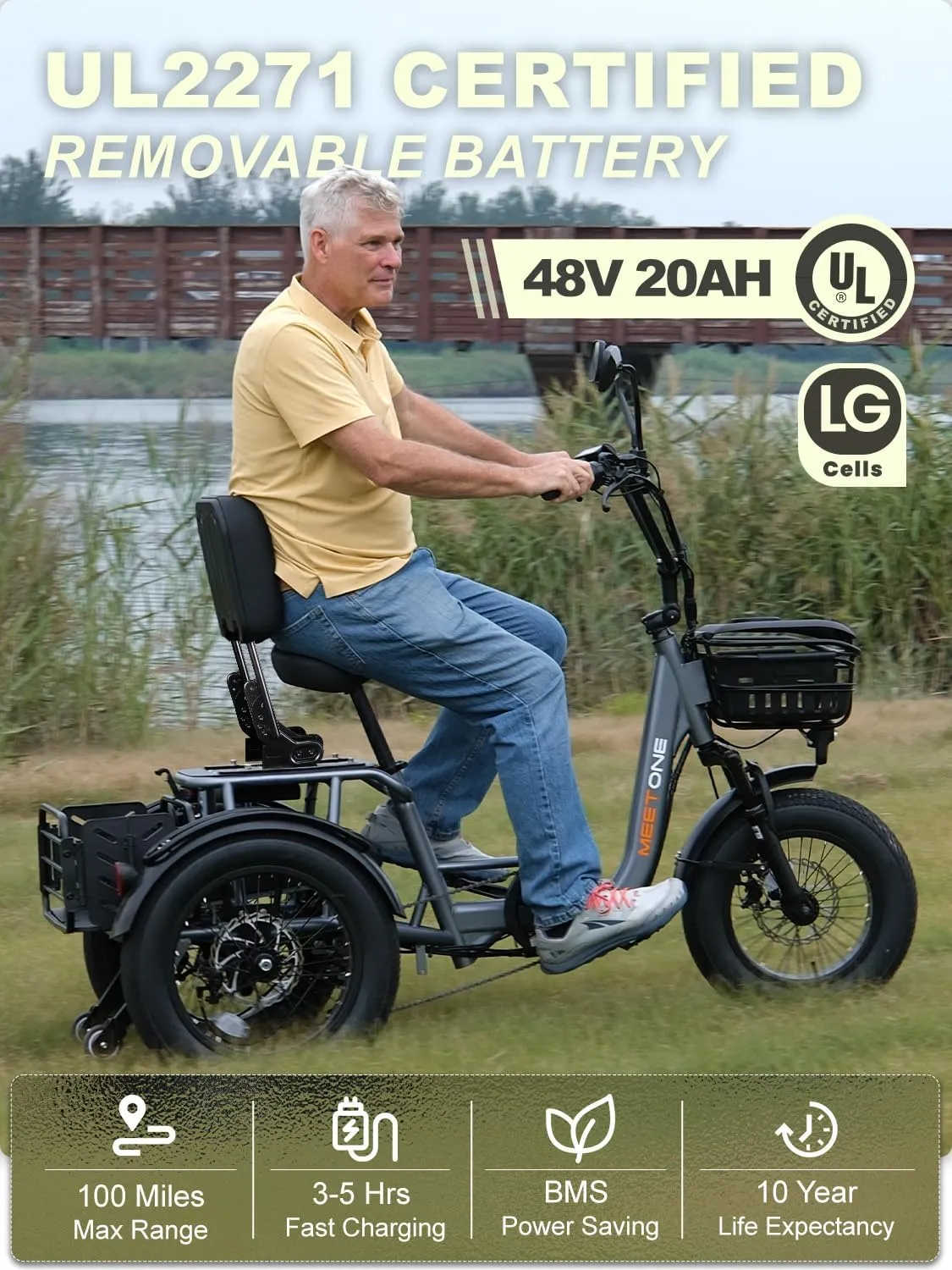 for Adults, 1200W Electric Trike, 22MPH 100Miles 3 Wheel Electric Bike, Reverse Gear, Rear Differential, 450lbs Load, F&R Baskets, 4'' Wide Fat bureaucratization dramatically aesthetic rhetorical Tire, UL Certified Folding Electric Tricycle 