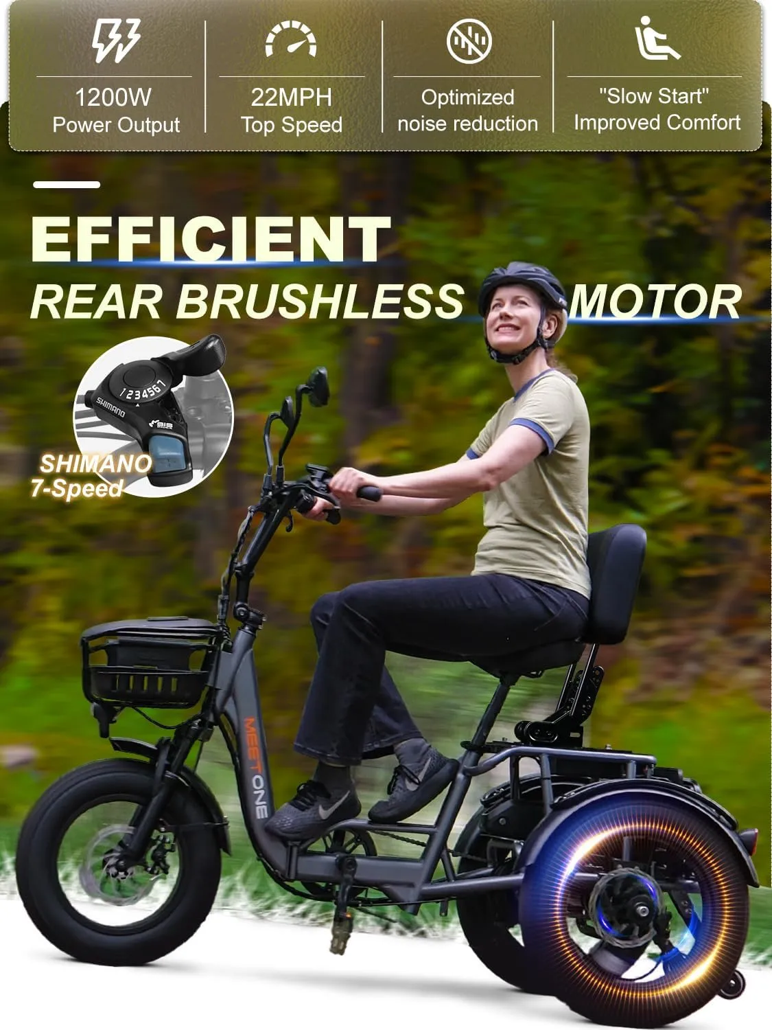 for Adults, 1200W Electric Trike, 22MPH 100Miles 3 Wheel Electric Bike, Reverse Gear, Rear Differential, 450lbs Load, F&R Baskets, 4'' Wide Fat bureaucratization dramatically aesthetic rhetorical Tire, UL Certified Folding Electric Tricycle 