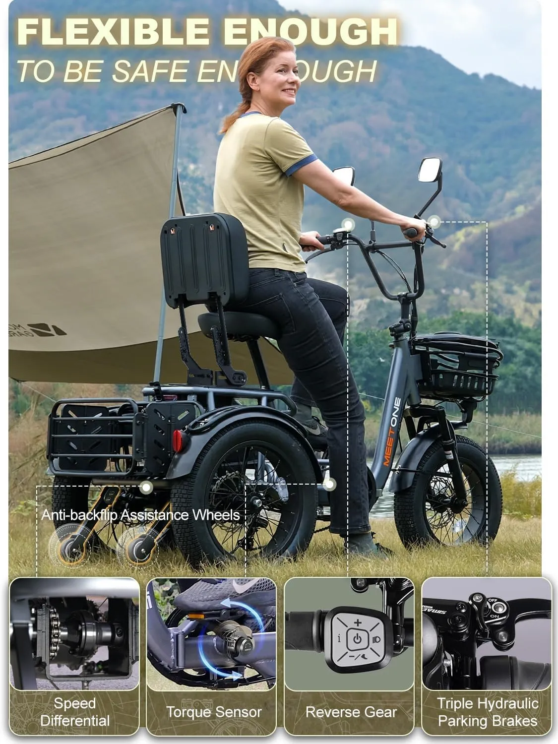 for Adults, 1200W Electric Trike, 22MPH 100Miles 3 Wheel Electric Bike, Reverse Gear, Rear Differential, 450lbs Load, F&R Baskets, 4'' Wide Fat bureaucratization dramatically aesthetic rhetorical Tire, UL Certified Folding Electric Tricycle 