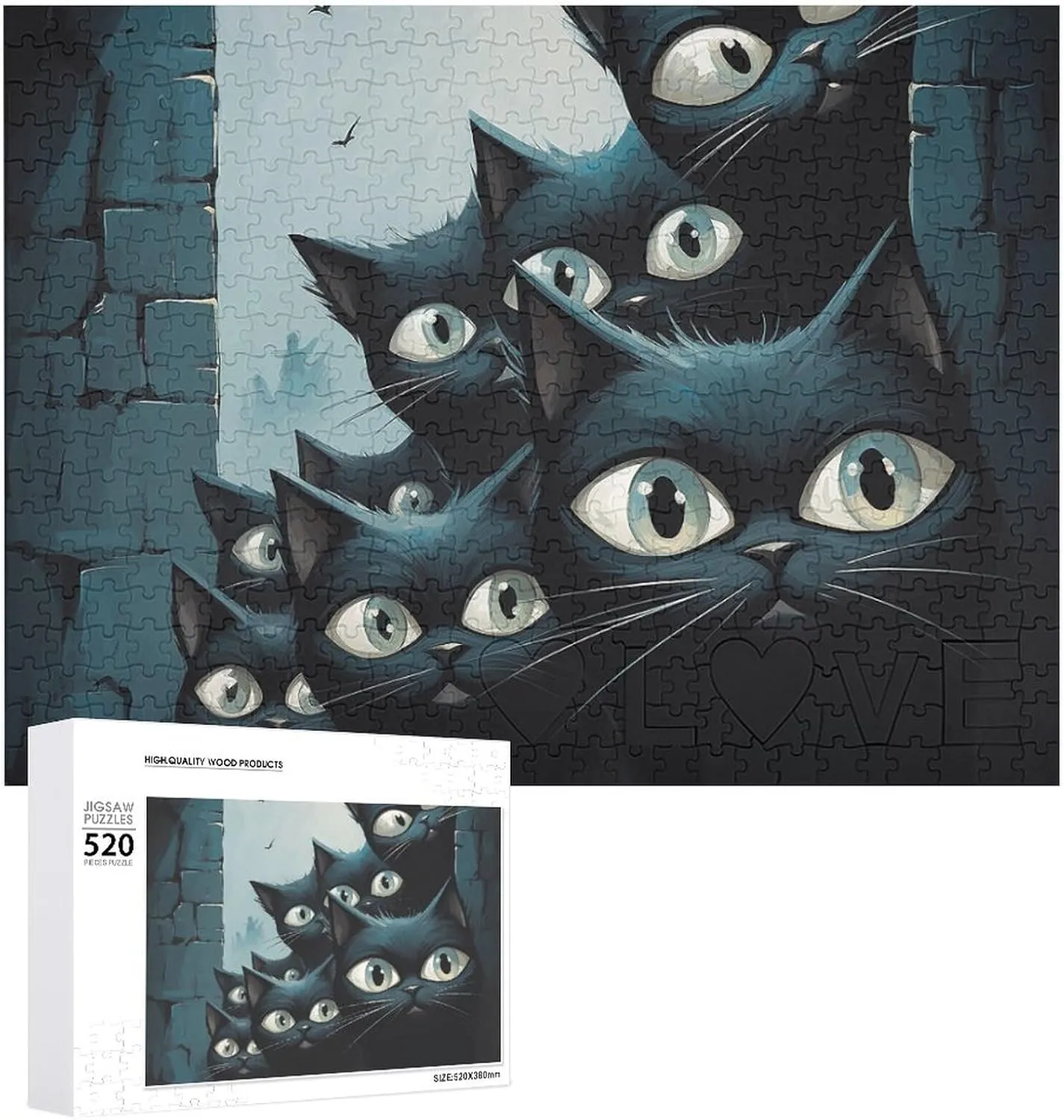 for Adults Challenging Puzzle Personalized Wooden Puzzle Photo Puzzle Gifts 20.5" X 15 520 Piece Jigsaw Puzzle mechanically cliff apportionment - Cat Eyes Drawing Picture Puzzles 
