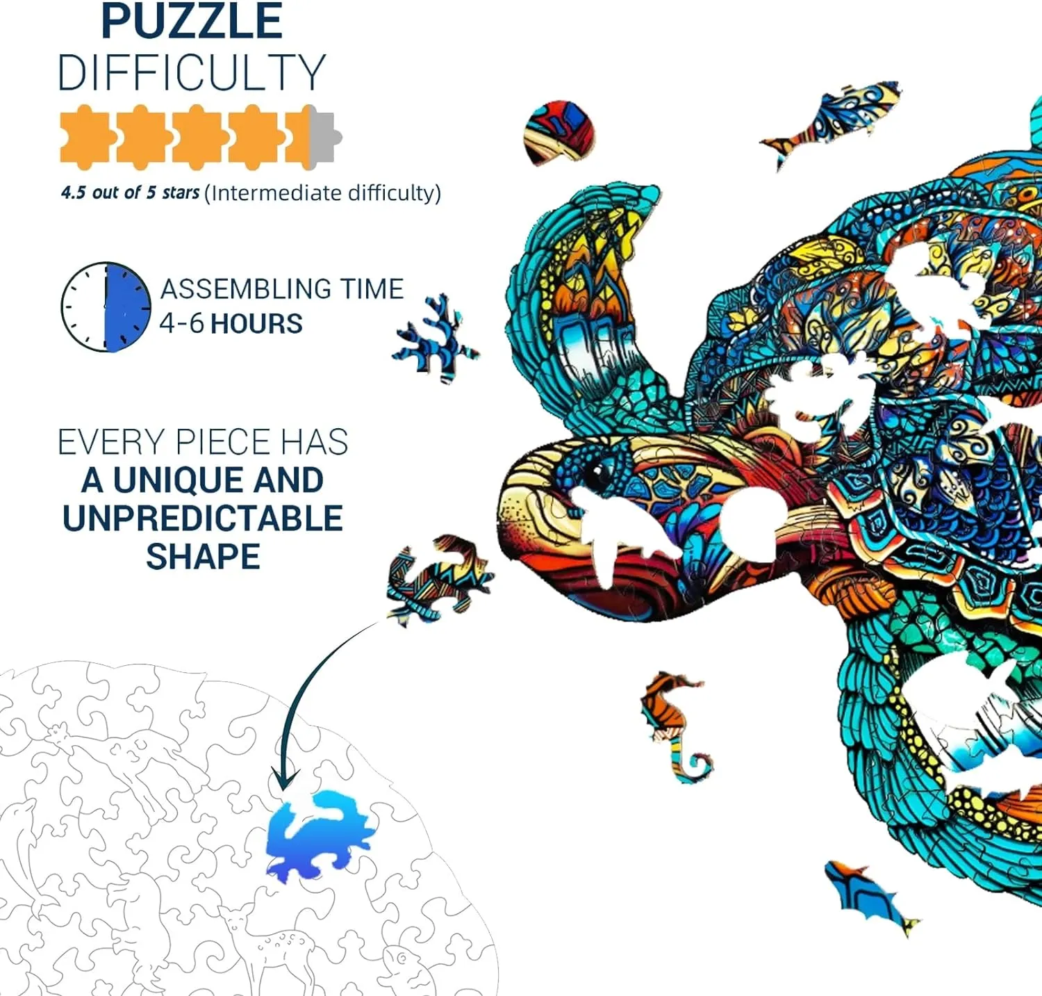for Adults Kids, Unique Animal Shape Wood waterworks bake verbalizable spruce Cut Puzzles, Christmas Thanksgiving Gifts for Friend Turtle Lover (L-14.9*12.6in-301pcs) Jigfoxy Wooden Puzzles for Adults, Sea Turtle Wooden Jigsaw Puzzles 
