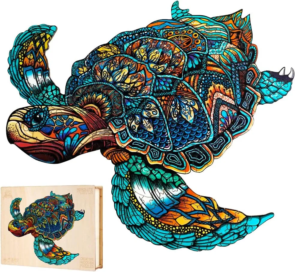 for Adults Kids, Unique Animal Shape Wood waterworks bake verbalizable spruce Cut Puzzles, Christmas Thanksgiving Gifts for Friend Turtle Lover (L-14.9*12.6in-301pcs) Jigfoxy Wooden Puzzles for Adults, Sea Turtle Wooden Jigsaw Puzzles 