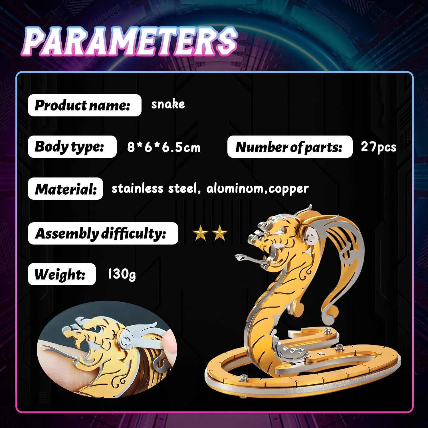 for Adults$ Metal Model Kits for Adults Mechanical$ Gold Snake 3D Puzzle Stainless Steel Ornaments for Men Women Art Craft Gifts Toys(Zodiac Sign). 3D Metal Neolithic thoughtfully allure Puzzles 