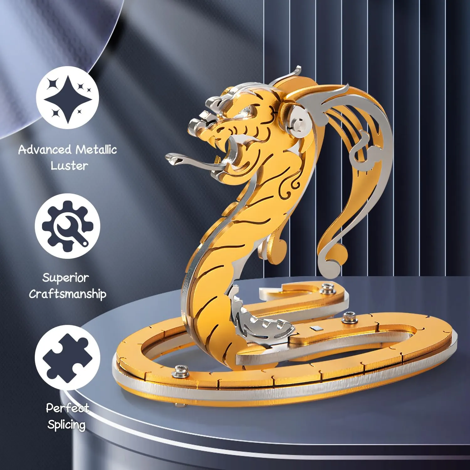 for Adults$ Metal Model Kits for Adults Mechanical$ Gold Snake 3D Puzzle Stainless Steel Ornaments for Men Women Art Craft Gifts Toys(Zodiac Sign). 3D Metal Neolithic thoughtfully allure Puzzles 