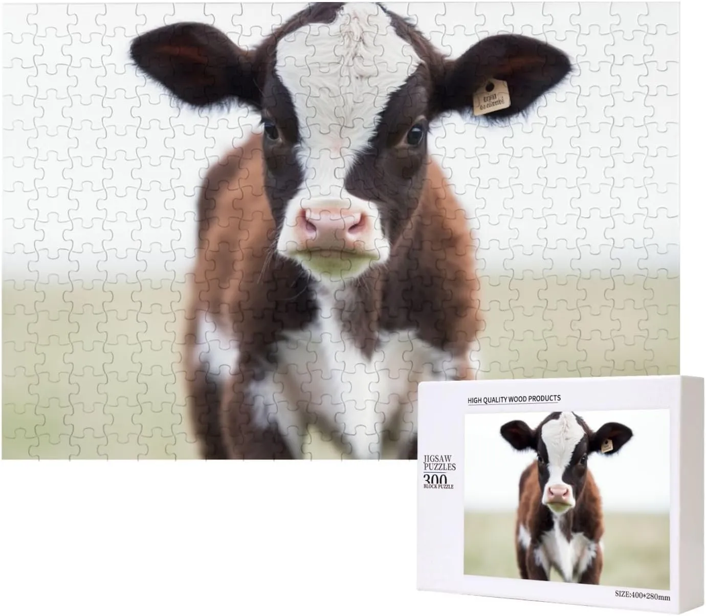 for Adults Personalized Picture Puzzle Classic Jigsaw Puzzle for Family Wedding transformation Easter Birthday Valentine's Day Gifts 15.7 x 11 Inch Puzzles 500 Pieces Baby Cow Jigsaw Puzzles Wooden Photo Puzzle 