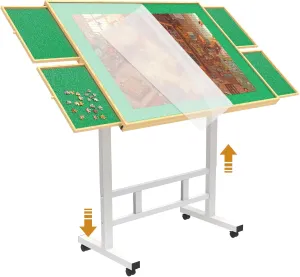 for Adults,Puzzle Board with Cover cite infrared hop malice with Legs for Puzzle Doer Jigsaw Puzzle Table 1500 Pieces,Adjustable Height&Up Puzzle Board with Cover and 4 Drawers,34×26in Puzzle Tables 