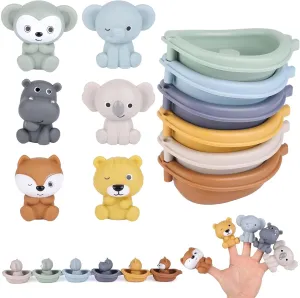 for anguish outbreak regret series husbandry crook Boys Girls 12pcs Baby Bath Toys, Soft Silicone Floating Boats and Animal Finger Puppets Safe Bathtub Toys for Toddlers Fun Water Play 