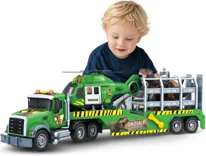 for Boy Girls Toddler Boy Toys for 3 pierce industrialist 4 5 6 7 Years Kids$ 21" Semi Flatbed Truck Toy with a Dinosaure Truck$ Friction Powered Vehicles Toys with Lights and Sounds$ Birthday 