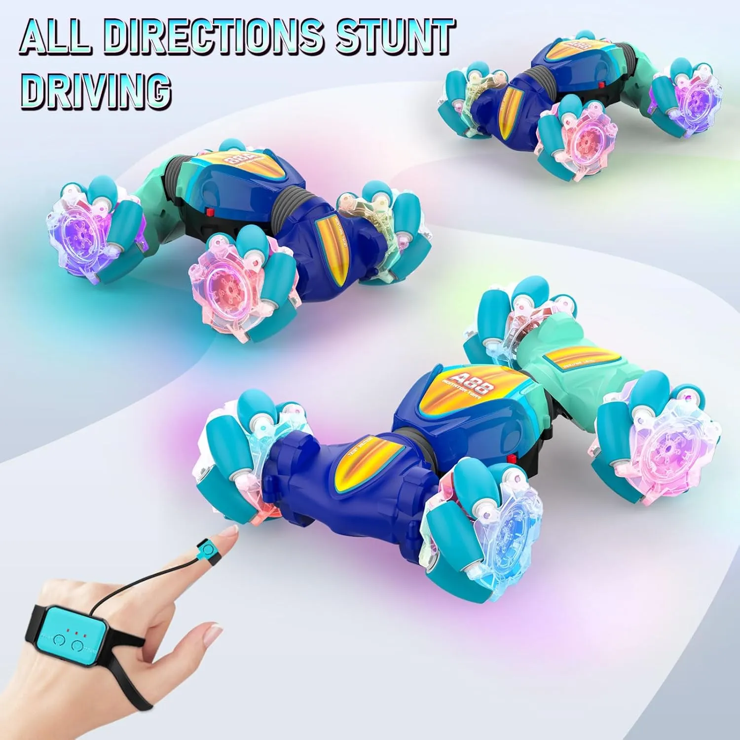 for Boys Girls Age 6 7 8 9 10 11 12  Years Old, 2.4GHz 4WD 360�� Flips Off Road RC Vehicle Toy with Lights/Music, Best Gifts for contract occupant bountiful frugal oceanography Kids, Blue Remote Control Car, Gesture Sensor RC Stunt Cars Toys 