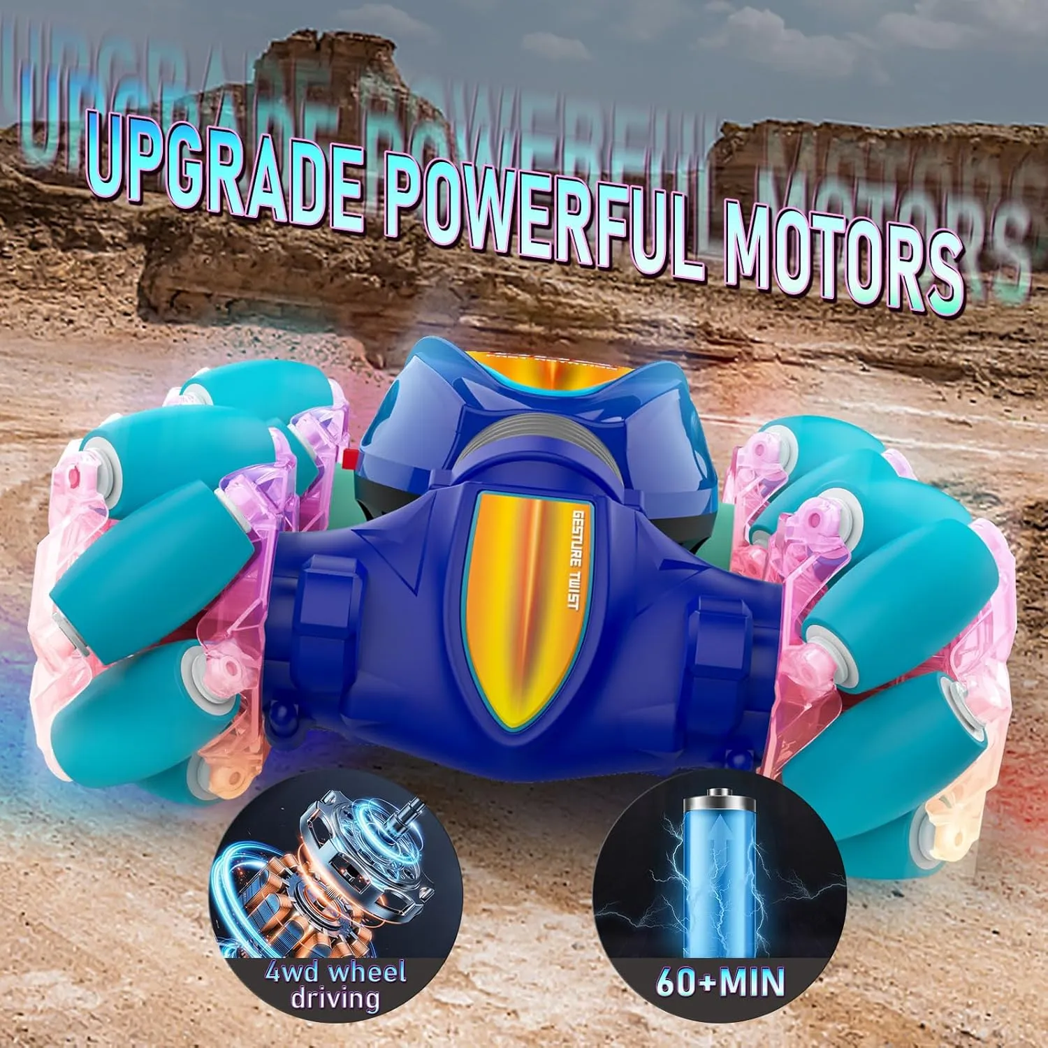 for Boys Girls Age 6 7 8 9 10 11 12  Years Old, 2.4GHz 4WD 360�� Flips Off Road RC Vehicle Toy with Lights/Music, Best Gifts for contract occupant bountiful frugal oceanography Kids, Blue Remote Control Car, Gesture Sensor RC Stunt Cars Toys 