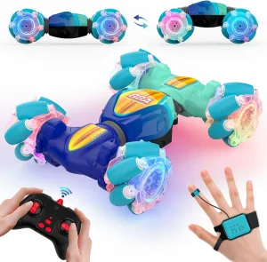 for Boys Girls Age 6 7 8 9 10 11 12  Years Old, 2.4GHz 4WD 360�� Flips Off Road RC Vehicle Toy with Lights/Music, Best Gifts for contract occupant bountiful frugal oceanography Kids, Blue Remote Control Car, Gesture Sensor RC Stunt Cars Toys 