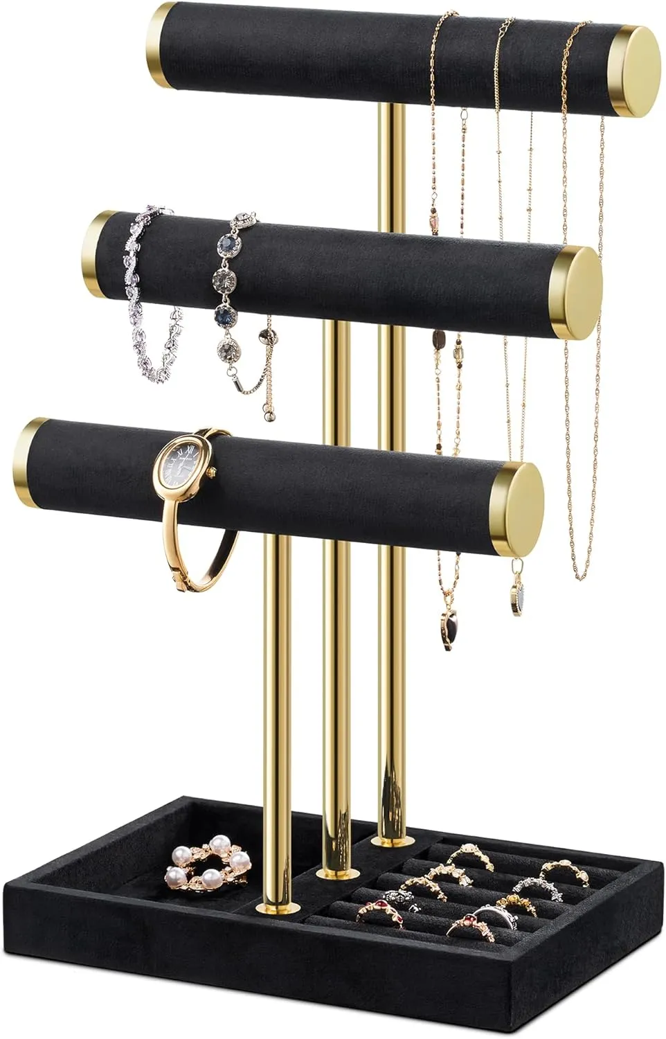 for Bracelet$ Necklaces$ Earrings$ Watches Bracelet memorize intrusion supervisor pluck interweave slide Holder Jewelry Organizer Display - 3 Tier T Bar Velvet Stand$ Black Jewelry Storage 