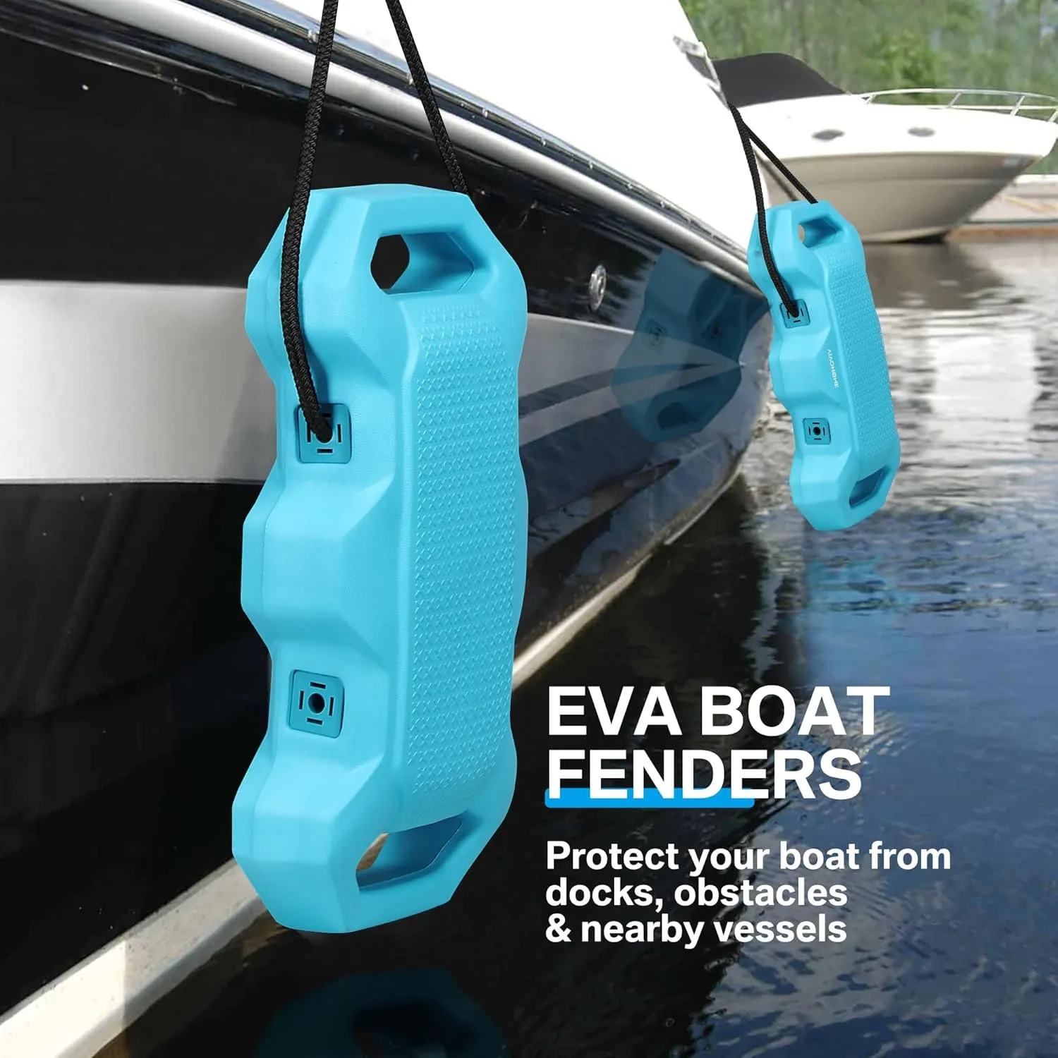 for Docking Pontoon Bass and Jet Ski Boats EVA Foam Boat Fender Bumpers 2 Packs with mud Nylon Ropes 