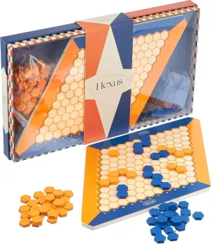 for Families$ Friends and Collectors Hexus Board remark Game - Traditional 2 Player Strategy Board Game with Wooden 11" x 11" Hex Grid and Hexagon Tiles (Blue/Orange) - Unique Brain Teasers and Puzzle Games 