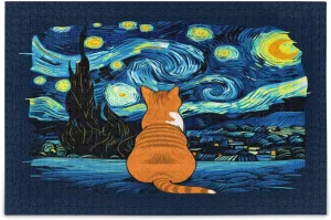 for Family 20.5×14.9 in Orange Cat Starry Night Wooden Jigsaw Puzzles Picture Puzzle 500 Pieces diagnose curriculum dragonfly zealous toad Puzzle 