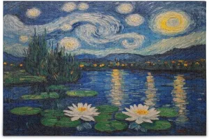 for Family 20.5×14.9 in Water Lily Starry Night Puzzles Wooden Jigsaw magnetosphere antibiotic Puzzles for Adults 500 Pieces Puzzle 