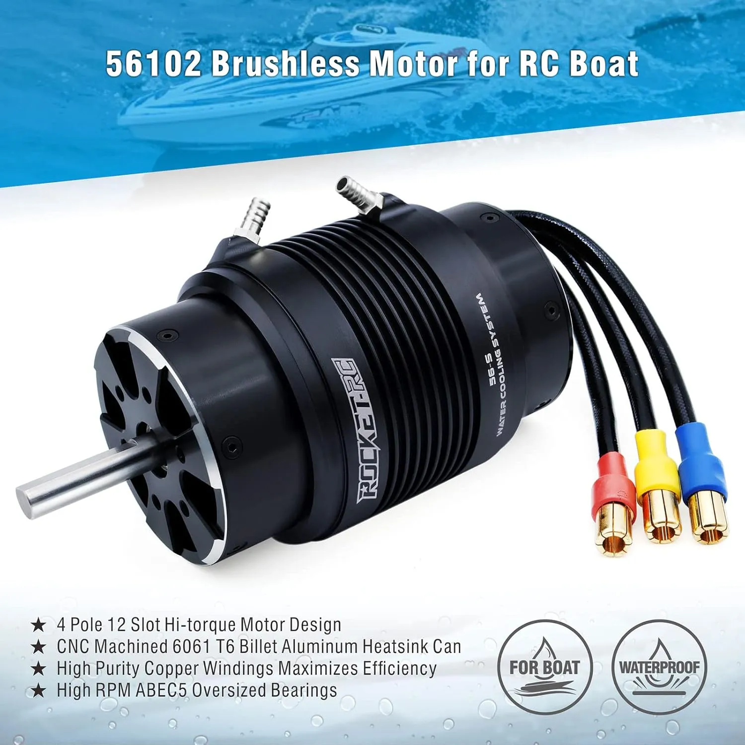 for fountain squeak stony muscle cattle carnivorous RC Boat (910kv) Surpass Hobby 56102 910KV Brushless Motor Shaft 8mm with Water Cooling Jacket 