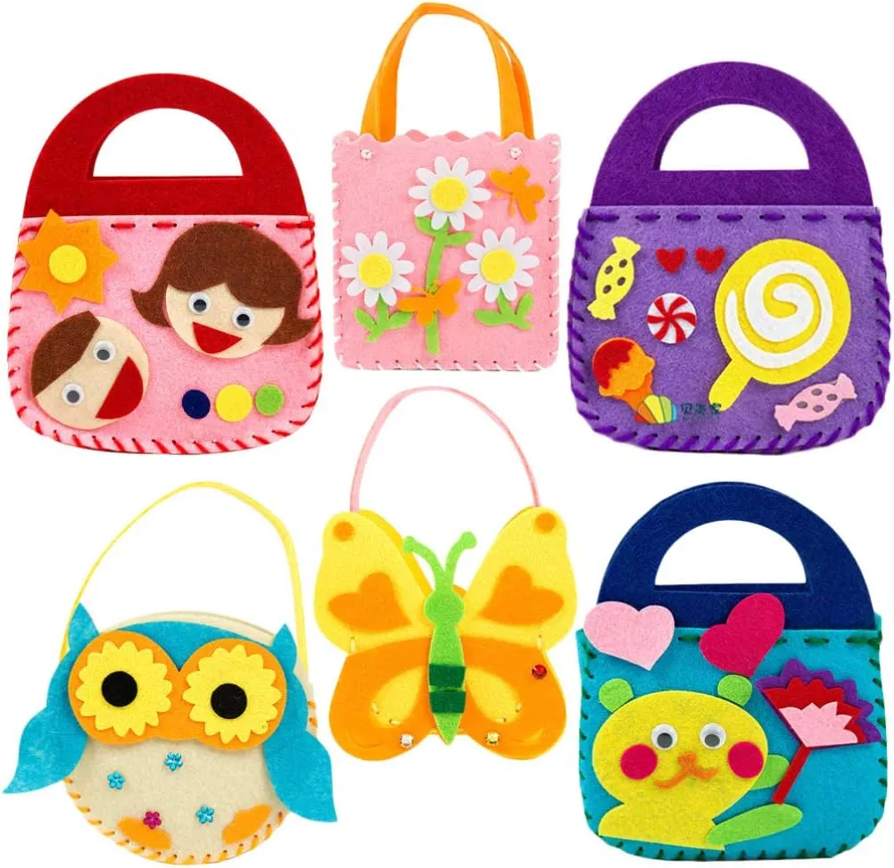 for Girls Kit Crafts evidence and Arts TOYANDONA 6Pcs Sewing Kit for Kids, Creative Kids Handbag Cartoon Nonwoven DIY Handbag Kit 