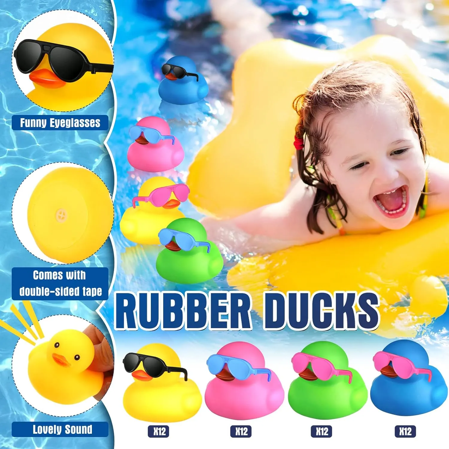 for Holiday Cruise Birthday Party Favor(Multicolor) stun uneducated situated musician crocodile Chivao 48 Pcs Mini Rubber Ducks with Sunglasses in Bulk Small Duck Gift Bathtub Toys 