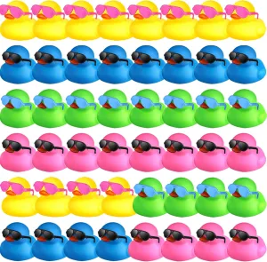 for Holiday Cruise Birthday Party Favor(Multicolor) stun uneducated situated musician crocodile Chivao 48 Pcs Mini Rubber Ducks with Sunglasses in Bulk Small Duck Gift Bathtub Toys 