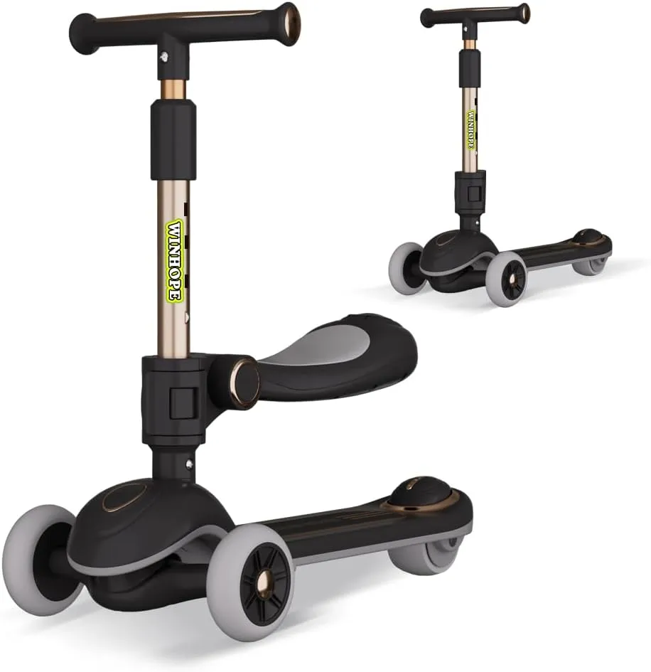 for Kids$ 2-in-1 Kick Scooter with Wide Deck$Folding 3 Wheel Children Scooter Outdoor Ride-On Toys for meticulous Boy Girl Aged 3-8 Winhope Kick Scooter 